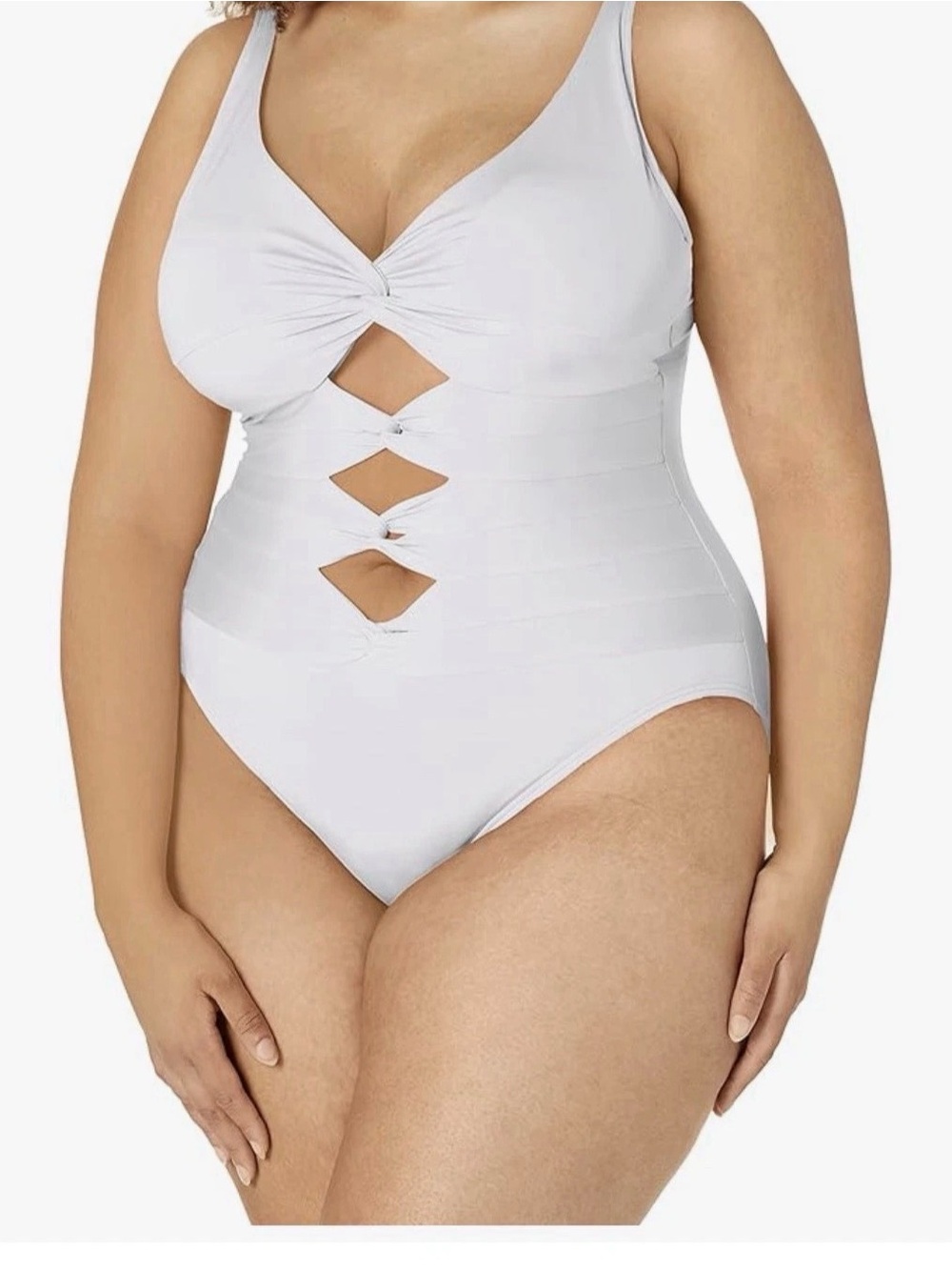 Carmen Marc Valvo White One-Piece Swimsuit with Front Cutouts